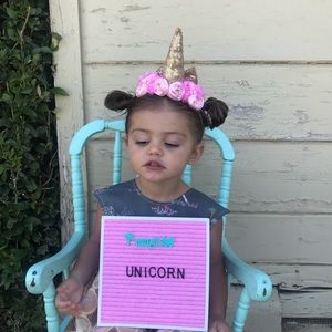 Girls Unicorn pink & Gold headband flower detail